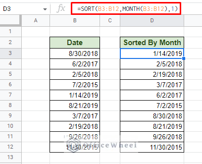 organize google sheets by month using the sort and month functions
