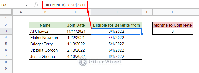 finding the date of eligibility with eomonth function