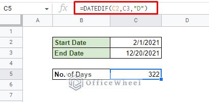 using datedif to count the number of days in google sheets