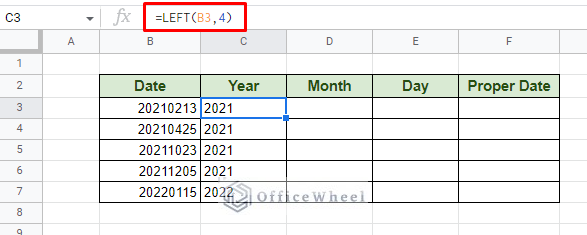 using the left function to extract the year value from the 8-digit date code