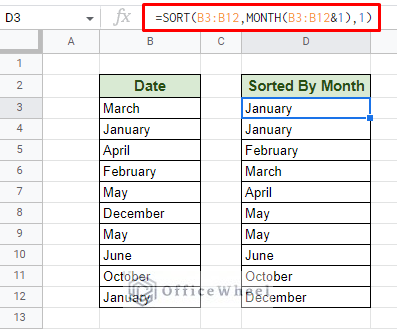 how to organize google sheets by month names