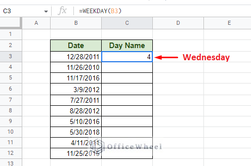 finding the day index of a week day using the weekday function