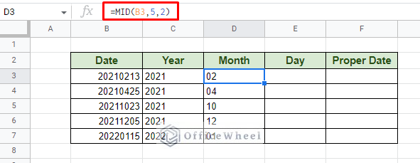 using the mid function to extract the month value from the 8-digit date code