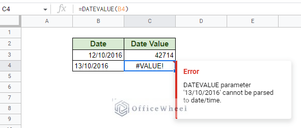 datevalue parameter error in google sheets