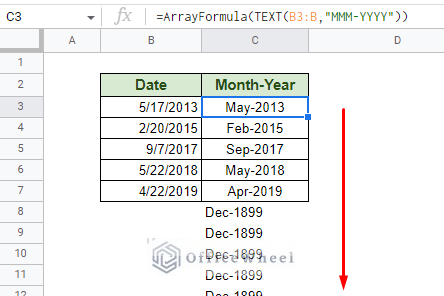 covert a range of dates with only one formula