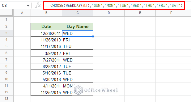 presenting custom weekday names using choose and weekday functions