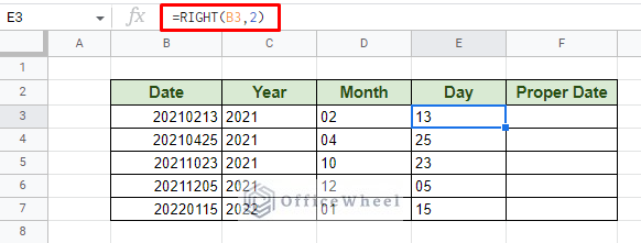 using the right function to extract the day value from the 8-digit date code