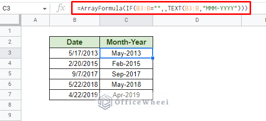 updating the arrayformula with if condition to ignore blank cells