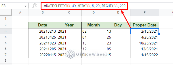 how to convert 8-digit date code to a proper date in google sheets using the date function