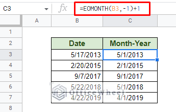 using eomonth function to extract the values of month and year correctly from a date