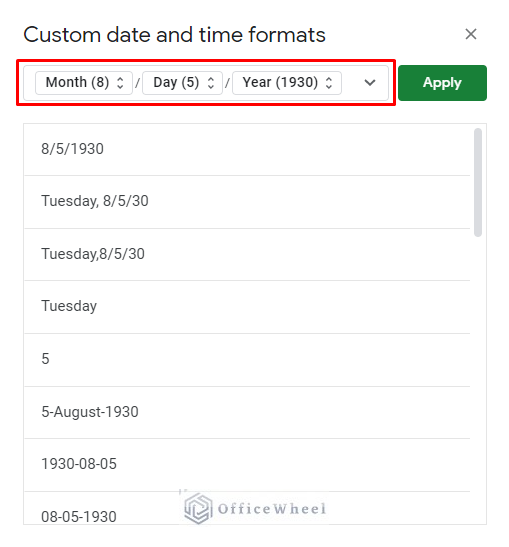 the custom date and time formats window
