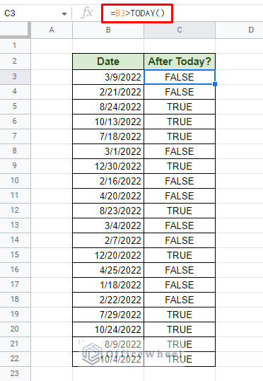 checking if the date is after today in google sheets using simple comparison
