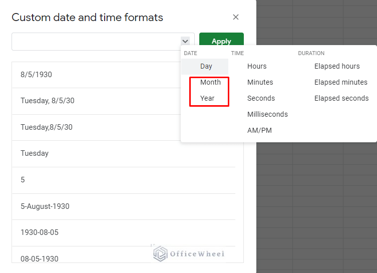 select the month and year tabs to format and convert in google sheets