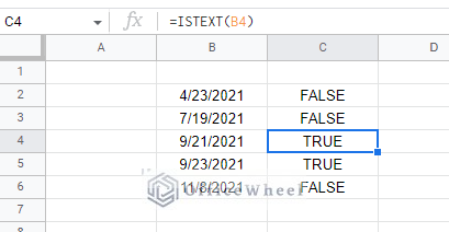 using istext function to check whether the date is a number or string in google sheets