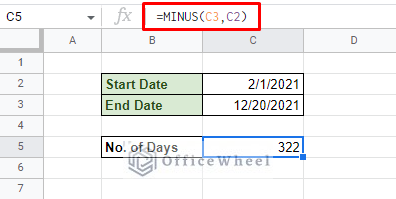 using the minus function to calculate the number of days