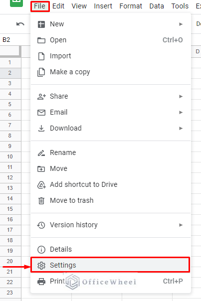 navigating to settings from the file tab