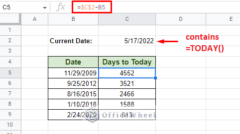 using cell reference to extract current date from another cell
