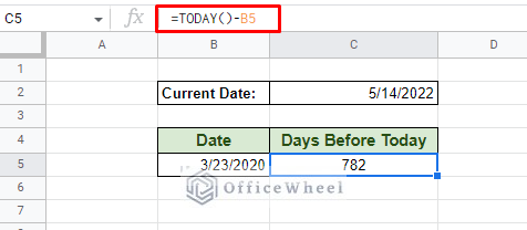 subtract date from today in google sheets
