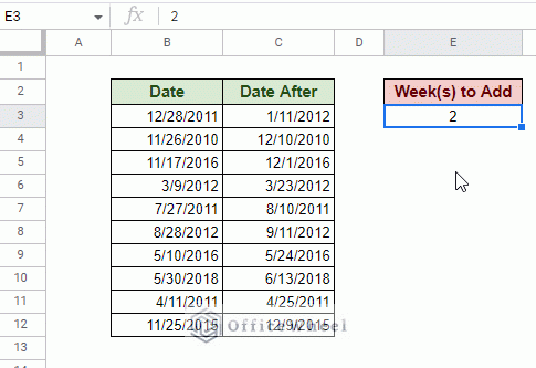 add 7 days to date as weeks in google sheets animated