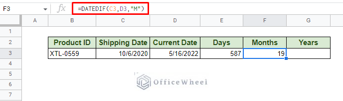 calculate number of months till today with datedif in google sheets