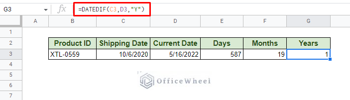 calculate number of years till today with datedif in google sheets