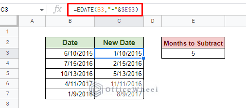 updating edate formula with cell reference