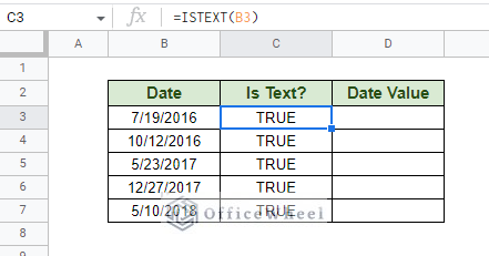 all dates in the date column are text strings