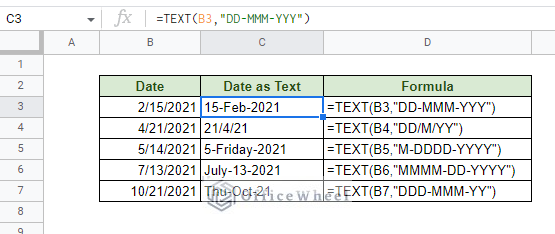 different formats of dates converted to a text