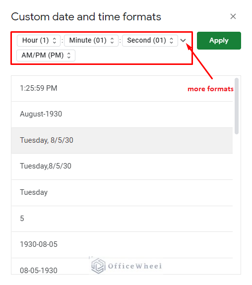 the custom date and time formats window