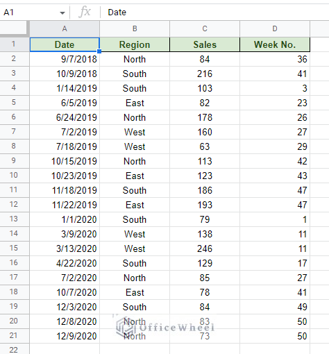example source dataset to group by month in google sheets pivot table