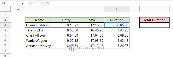 dataset to calculate sum duration in google sheets
