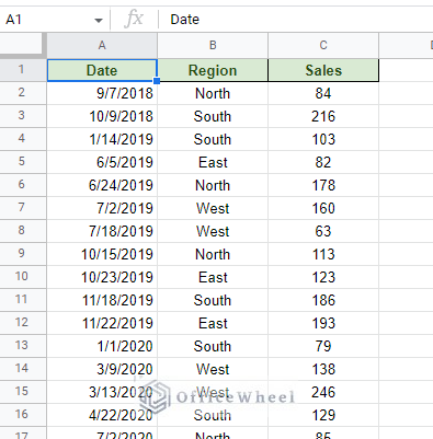 source dataset - group dates in google sheets pivot table