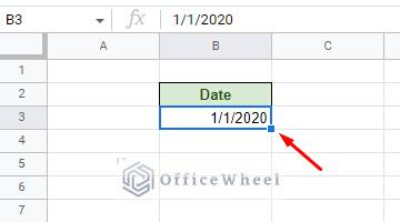 the small blue square indicates fill handle - continue dates in google sheets