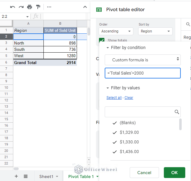 adding the custom formula to the filter