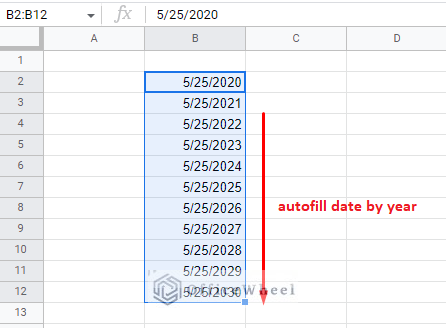 autofill date by year in google sheet
