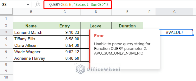 query error with time values