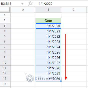 continue dates by year in google sheets