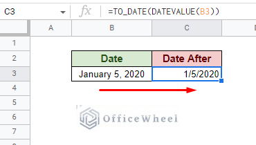 using to_date and datevalue formual to format date in google sheets