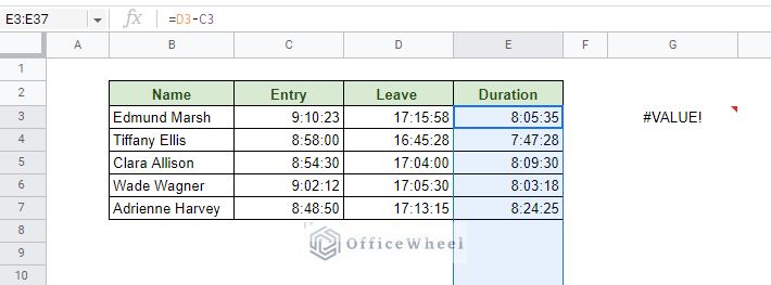 selecting the duration column