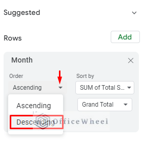 selecting the ordering of the data