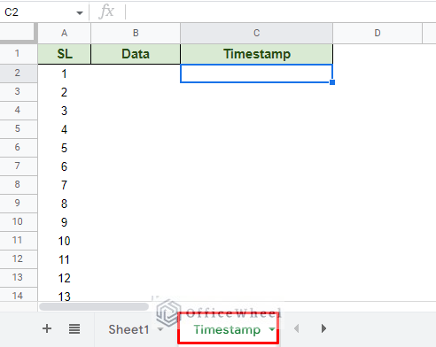 the timestamp worksheet