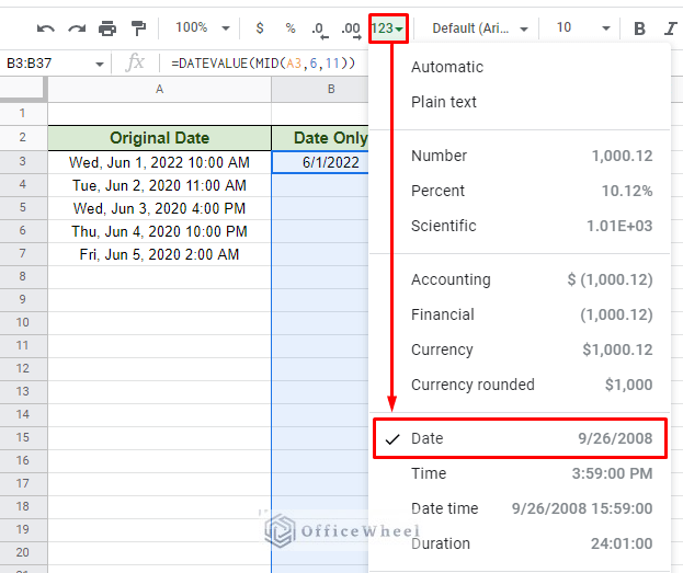 formatting the date value