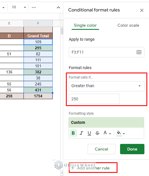 first conditional formatting conditions