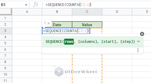 adding the rows argument for the sequence function