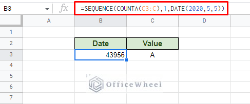the output of the sequence function is presented as a date-code
