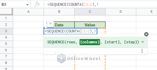 adding the columns argument for the sequence function