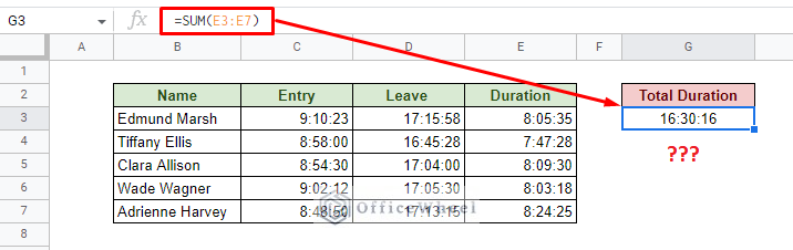 getting the wrong sum of duration with the sum function