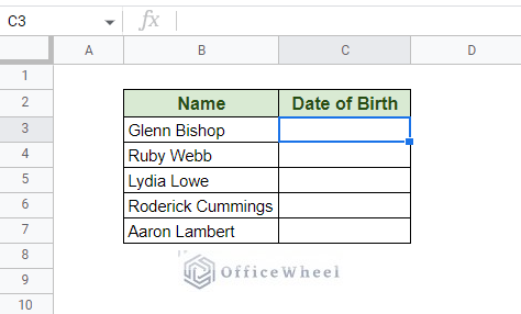 dataset with names and date of birth