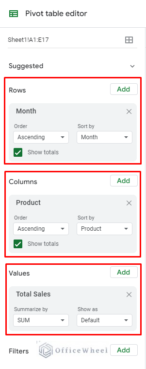 conditions to generate a pivot table in the pivot table editor