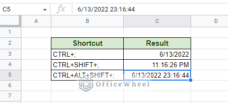 using keyboard shortcuts to insert timestamps in google sheets